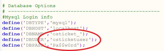 Database options in ost-config.php