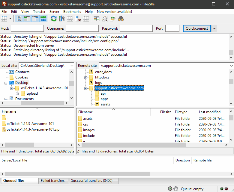 Uploading files via FTP