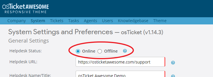 osTicket Awesome online mode