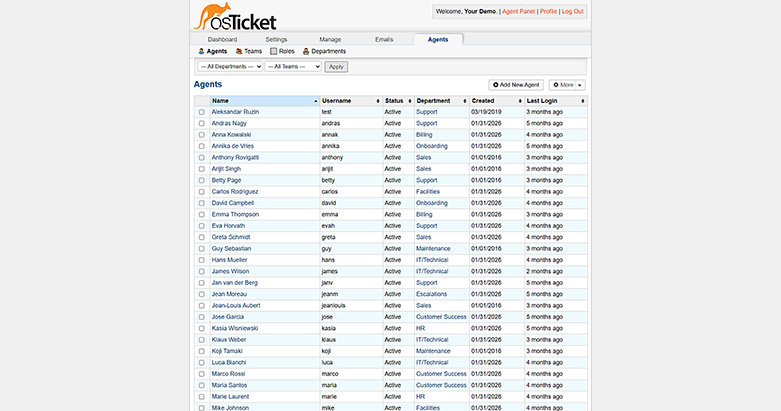 vanilla osTicket — agents