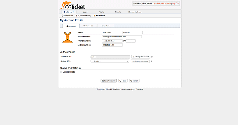 vanilla osTicket — profile