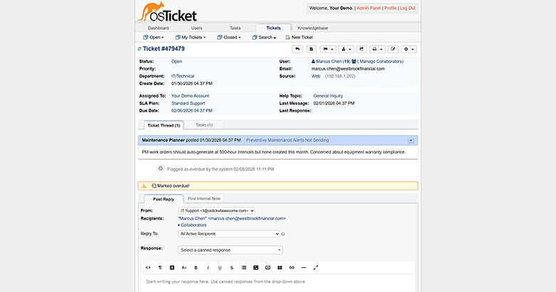 vanilla osTicket — ticket